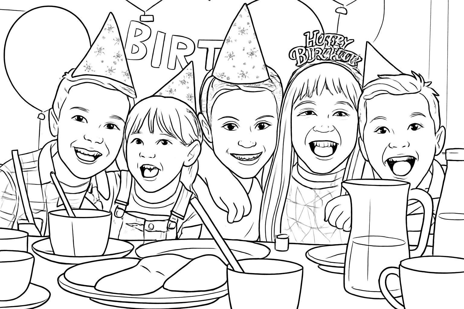 Anniversaire entre amis - Coloriage