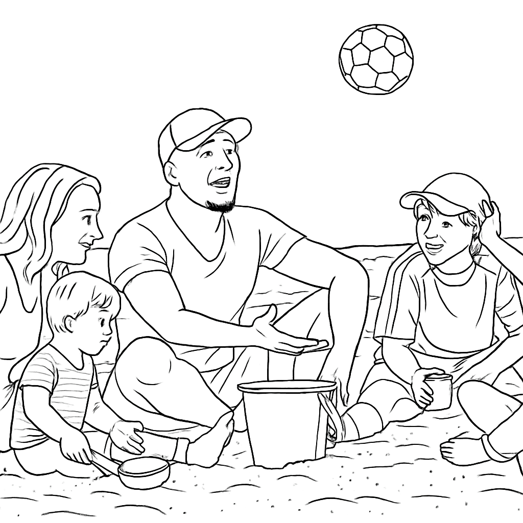 Jeux en famille à la plage - Coloriage
